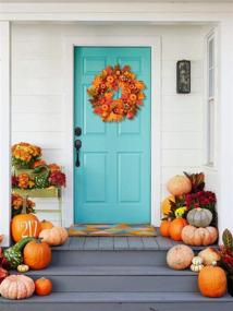 img 1 attached to 🍂 Autumn Harvest Thanksgiving Door Wreath with Pumpkins, Pinecone, Maple Leaf and Berry - 18 Inch Fall Decor for Front Door