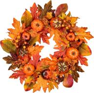 🍂 autumn harvest thanksgiving door wreath with pumpkins, pinecone, maple leaf and berry - 18 inch fall decor for front door логотип