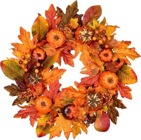 img 4 attached to 🍂 Autumn Harvest Thanksgiving Door Wreath with Pumpkins, Pinecone, Maple Leaf and Berry - 18 Inch Fall Decor for Front Door