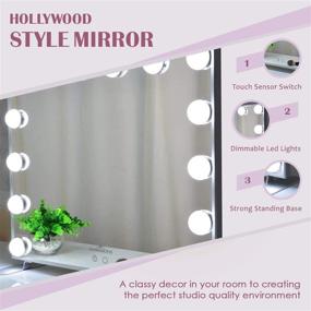 img 3 attached to Hollywood Touch Duo Tone Wide Lighted Makeup Mirror with 14 LED Bulbs, Dressing Vanity Mirror featuring Touch Sensor Switch in Black