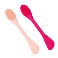 oneleaf silicone face mask brush double-head, set of 2 - premium quality soft facial cleansing and mask 🌸 application brush for facials, mud, clay mask, diy, modeling mask, body lotion, bb cc cream, pore cleaner brushes - pink+red logo