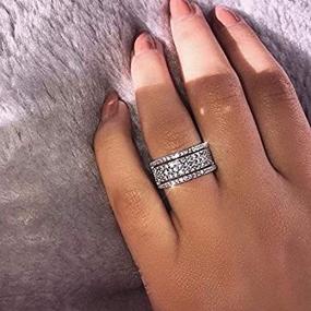 img 4 attached to 💍 Комплект колец для помолвки и свадьбы из 925 серебра с искусственными камнями CZ - Юбилейные бессменные кольца для женщин - Кольцо с тремя полосками - Размер 8