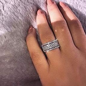 img 3 attached to 💍 Комплект колец для помолвки и свадьбы из 925 серебра с искусственными камнями CZ - Юбилейные бессменные кольца для женщин - Кольцо с тремя полосками - Размер 8