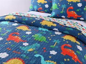 img 4 attached to 🦖 Cozy 100% Cotton Dinosaur Kids Quilt Bedspread Set for Boys & Girls - Twin Size