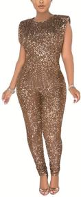 img 4 attached to 👗 Aro Lora Glitter Bodycon Jumpsuits for Women: Clothing, Jumpsuits, Rompers & Overalls