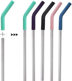 img 3 attached to 🥤 Senneny Set of 5 Stainless Steel Straws with Silicone Flex Tips, Cleaning Brushes, and Portable Bag - Premium Reusable Metal Straws (8mm Diameter, Silver)