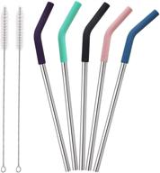 🥤 senneny set of 5 stainless steel straws with silicone flex tips, cleaning brushes, and portable bag - premium reusable metal straws (8mm diameter, silver) logo