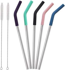 img 4 attached to 🥤 Senneny Set of 5 Stainless Steel Straws with Silicone Flex Tips, Cleaning Brushes, and Portable Bag - Premium Reusable Metal Straws (8mm Diameter, Silver)