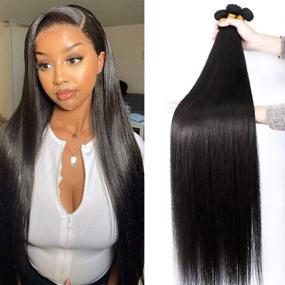 img 4 attached to 💇 10A Straight Bundles Human Hair: 100% Virgin Brazilian Hair 3 Bundles (16 18 20 Inch) - Unprocessed Remy Hair Weave for a Sleek Look