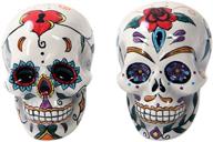 🧂 pacific giftware day of the dead skulls salt pepper shakers: vibrant multi-colored figurine home decor, 5 x 2 inches logo