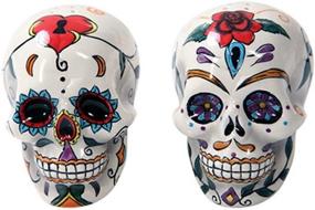 img 1 attached to 🧂 Pacific Giftware Day of The Dead Skulls Salt Pepper Shakers: Vibrant Multi-Colored Figurine Home Decor, 5 x 2 Inches