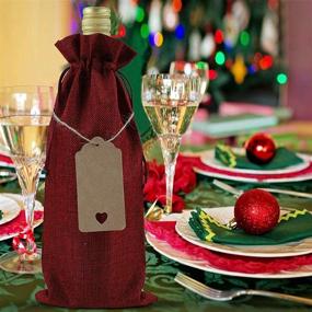 img 1 attached to 🍷 ABOAT 10-Pack Jute Burlap Wine Bags: Drawstring Bottle Covers with Tags for Christmas, Wedding, Travel, Birthday & Holiday Party - Natural & Wine Red