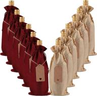 🍷 aboat 10-pack jute burlap wine bags: drawstring bottle covers with tags for christmas, wedding, travel, birthday & holiday party - natural & wine red логотип