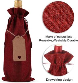 img 2 attached to 🍷 ABOAT 10-Pack Jute Burlap Wine Bags: Drawstring Bottle Covers with Tags for Christmas, Wedding, Travel, Birthday & Holiday Party - Natural & Wine Red