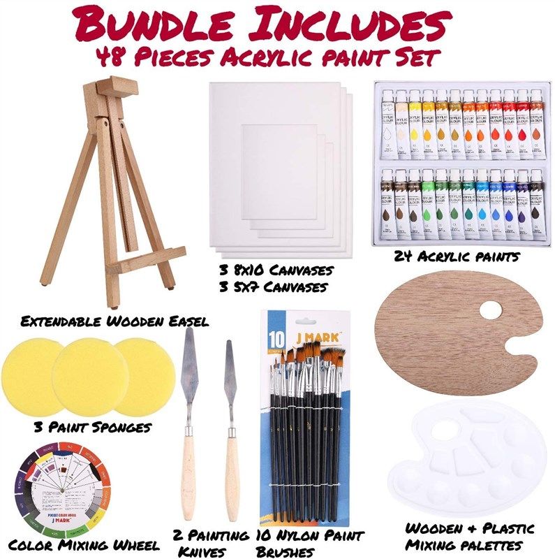 J MARK Painting Kit for Adults - 38 Piece Paint and Canvas Set 24 Acrylic  Paints and Accessories