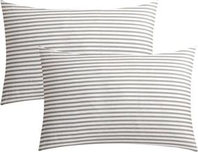 img 4 attached to 🛏️ JELLYMONI 100% Natural Cotton Striped Standard Pillowcases Set - 2 Pack White and Grey Patterned Covers with Envelope Closure (Pillows Not Included)