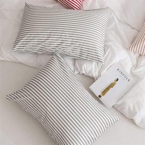 img 1 attached to 🛏️ JELLYMONI 100% Natural Cotton Striped Standard Pillowcases Set - 2 Pack White and Grey Patterned Covers with Envelope Closure (Pillows Not Included)