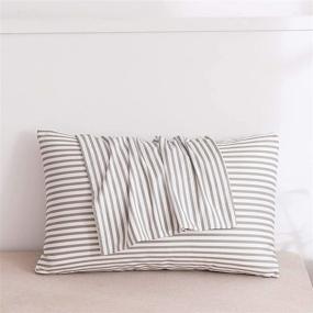 img 3 attached to 🛏️ JELLYMONI 100% Natural Cotton Striped Standard Pillowcases Set - 2 Pack White and Grey Patterned Covers with Envelope Closure (Pillows Not Included)