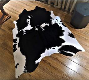 img 4 attached to JACCAWS Faux Cowhide Rug: Black and White, 4.6 x 5.2 Feet | Cruelty-Free Animal Print Rug for Bedroom and Living Room | Non-Slip Backing Included