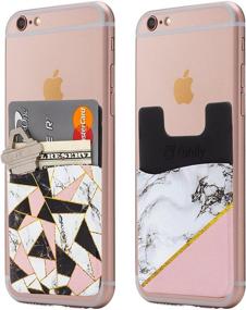 img 1 attached to 📱 Marble Stick-on Wallet Card Holder Phone Pocket for iPhone, Android, and All Smartphones (Shattered) - Pack of Two