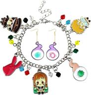 🔥 demon slayer tanjiro anime earrings and bracelet set, kimetsu no yaiba novelty charm jewelry set logo