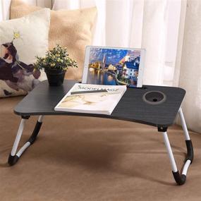 img 4 attached to Чёрный лаптоп-столик: складной портативный столик для кровати с подстаканником и подставкой для ноутбука для дивана, кровати, террасы, балкона, сада