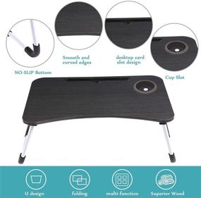 img 1 attached to Чёрный лаптоп-столик: складной портативный столик для кровати с подстаканником и подставкой для ноутбука для дивана, кровати, террасы, балкона, сада
