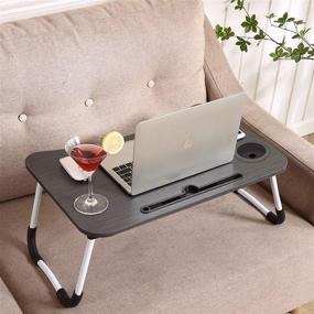 img 2 attached to Чёрный лаптоп-столик: складной портативный столик для кровати с подстаканником и подставкой для ноутбука для дивана, кровати, террасы, балкона, сада