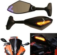 rich choices motorcycle rearview mirrors with led turn signal for honda kawasaki suzuki (gloss black smoke len blue arrow light) logo