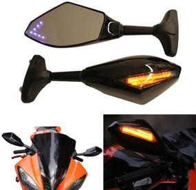 img 4 attached to Rich Choices Motorcycle Rearview Mirrors With LED Turn Signal For Honda Kawasaki Suzuki (Gloss Black Smoke Len Blue Arrow Light)