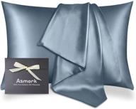 asmork 100% mulberry silk pillowcase: premium 19 momme real silk for hair and skin care, hidden zipper, washable covers in envelope gift box. 1pc (gray blue, standard 20''×26'') logo