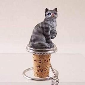 img 3 attached to 🐈 Silver Tabby Cat Wine Bottle Stopper - Shorthair Design (CTB01) by Conversation Concepts