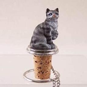 img 4 attached to 🐈 Silver Tabby Cat Wine Bottle Stopper - Shorthair Design (CTB01) by Conversation Concepts