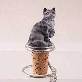 img 2 attached to 🐈 Silver Tabby Cat Wine Bottle Stopper - Shorthair Design (CTB01) by Conversation Concepts