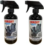 🌫️ arrest my vest: odor eliminating spray for body armor, k-9's & vehicles - 2 x 16 oz bottles, midnight fragrance & unscented. safe for all body armor, fabrics, upholstery & leather. logo