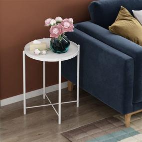 img 2 attached to Sufesa Small Round Metal White Side Table - Removable Tray End Table for Living Room Bedroom