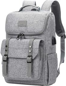 img 4 attached to Stylish Vintage Grey Laptop Backpack with USB Charging Port - Perfect for Women, Men, School, College, and Travel - Fits 15.6 Inch Laptop