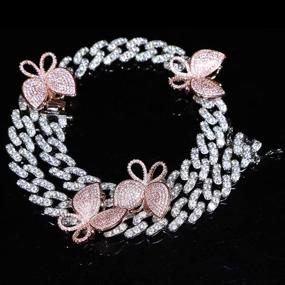 img 3 attached to 🦋 Iced Out Hip Hop Bling Women's Jewelry: White Pink CZ 12MM Cuban Chain Butterfly Necklace 16 Inch