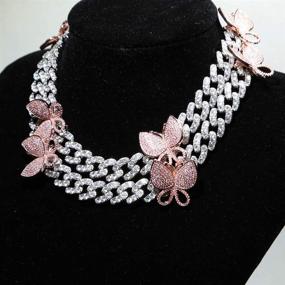 img 2 attached to 🦋 Iced Out Hip Hop Bling Women's Jewelry: White Pink CZ 12MM Cuban Chain Butterfly Necklace 16 Inch