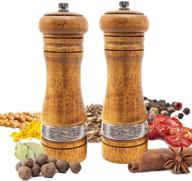 🌶️ premium 2 pack wood salt and pepper grinder mills sets - refillable shakers with adjustable ceramic grinding rotor, acrylic visible window - 6.5inch (brown) logo