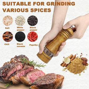 img 3 attached to 🌶️ Premium 2 Pack Wood Salt and Pepper Grinder Mills Sets - Refillable Shakers with Adjustable Ceramic Grinding Rotor, Acrylic Visible Window - 6.5inch (Brown)