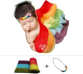 img 3 attached to 🌈 Rainbow Tassel Newborn Baby Wrap Set: Stretch Knit Blanket & Headband for Photography Props