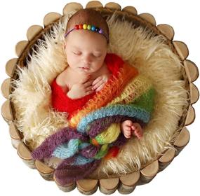 img 4 attached to 🌈 Rainbow Tassel Newborn Baby Wrap Set: Stretch Knit Blanket & Headband for Photography Props