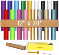 🔥 12x20 heat transfer vinyl bundle, iron on vinyl - 17 sheets in 15 assorted colors - adhesive backed pu vinyl htv bundle - ideal for diy fabrics, t-shirts, and heat press machines logo