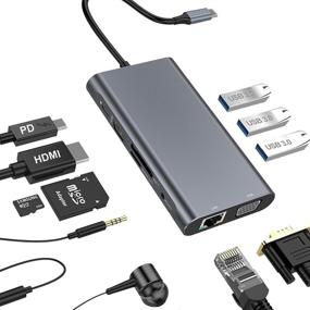 img 4 attached to 🔌 10-в-1 USB C мультипортовый адаптер-хаб с Ethernet, 4K HDMI, VGA, 3 USB 3.0, 60W технология передачи питания, 3.5mm аудио, SD/TF док-станция для MacBook Pro/Air, Surface Pro 7 и ноутбуков с разъемом Type-C