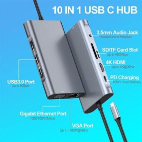 img 3 attached to 🔌 10-в-1 USB C мультипортовый адаптер-хаб с Ethernet, 4K HDMI, VGA, 3 USB 3.0, 60W технология передачи питания, 3.5mm аудио, SD/TF док-станция для MacBook Pro/Air, Surface Pro 7 и ноутбуков с разъемом Type-C