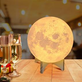 img 4 attached to 🌕 Moon Lamp - Stunning 16-Color 3D Print LED Moon Light: Dimmable, with Stand, Remote & Touch Control - Perfect Gift for Kids, Boys, Girls, Lovers, Friends - USB Rechargeable for Birthdays and Christmas