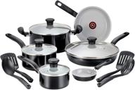 набор посуды t-fal g917se64 initiatives ceramic nonstick, безопасный для посудомоечной машины, 14 предметов, черный - без токсинов логотип