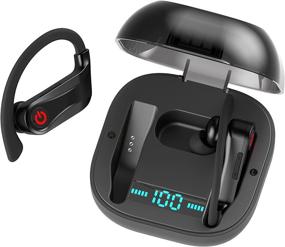 img 4 attached to 🎧 Наушники Haotuo Q62 Bluetooth v5.0 с функцией прослушивания музыки и зарядным футляром - воспроизведение 8-10 часов, защита IPX7 от воды, беспроводные стереонаушники TWS с премиум звуком и глубоким басом для спорта (черные)