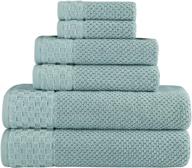 premium turkish cotton towel set - luxuriously soft, quick-drying, and textured - 6 piece bathroom towels bundle - includes 2 bath towels, 2 washcloths, and 2 hand towels - sea grass color logo